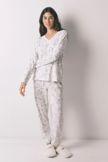 Довга піжама з м’якого трикотажу в рубчик з принтом Moomin