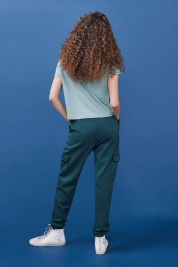Зелені махрові штани-джоггери карго