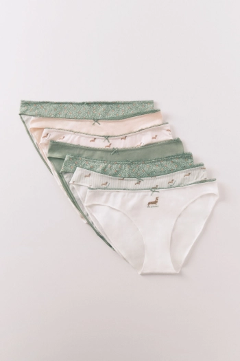 Набір із 7 класичних трусиків із бавовни, рожеві та зелені