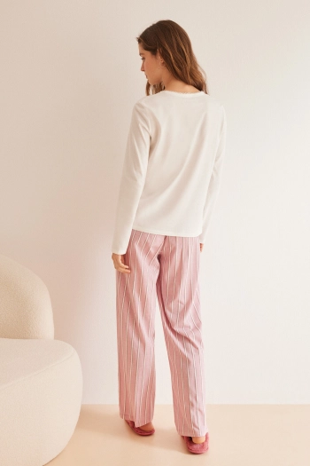 Довга смугаста піжама рожевого кольору з бавовни