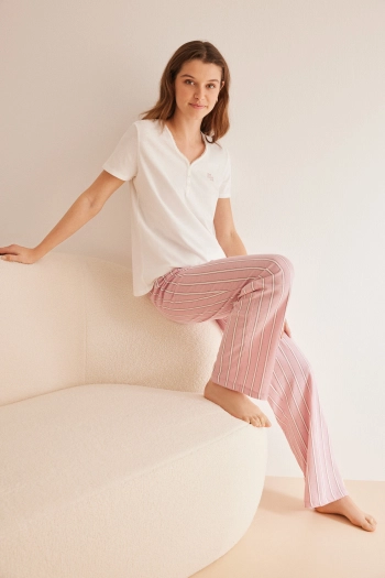 Розовая пижама с короткими рукавами в полоску из хлопка