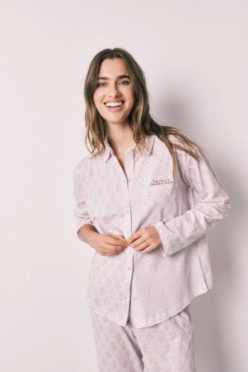 Длинная пижама рубашечного кроя из 100% хлопка с принтом