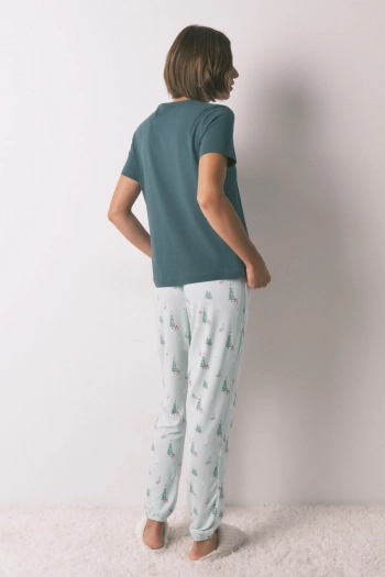 Довгі штани з м'якої тканини з новорічним принтом