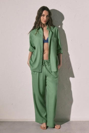 Рубашка длинная льняная синяя