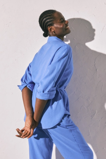 Рубашка длинная льняная синяя