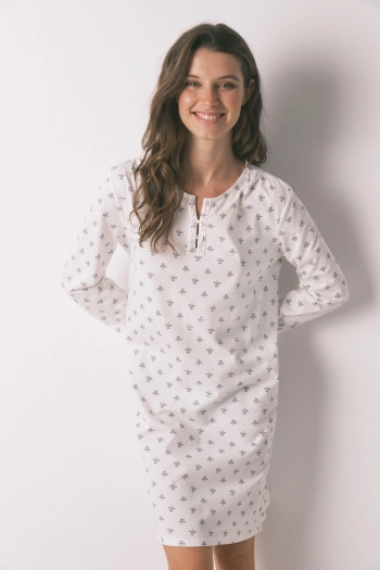 Хлопковая ночная сорочка с длинным рукавом и цветочным принтом