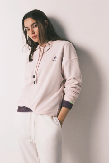 Свитшот с капюшоном из хлопкового флиса, розовый