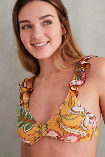 Бікіні-топ з воланами і квітковим принтом