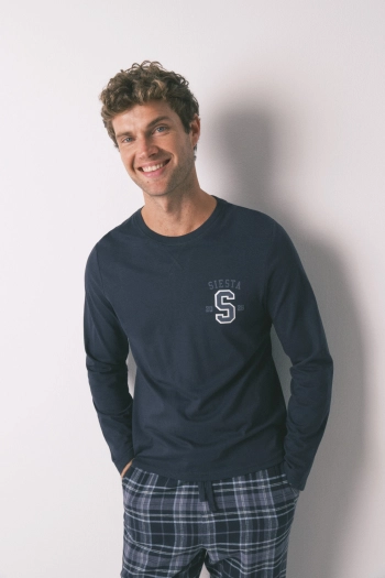 Довга чоловіча бавовняна піжама в клітинку