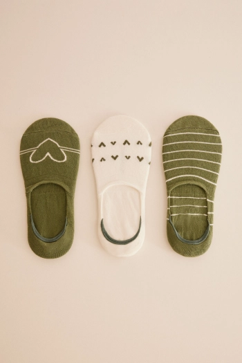 Набор из 3 пар зеленых хлопковых носков-неведимок