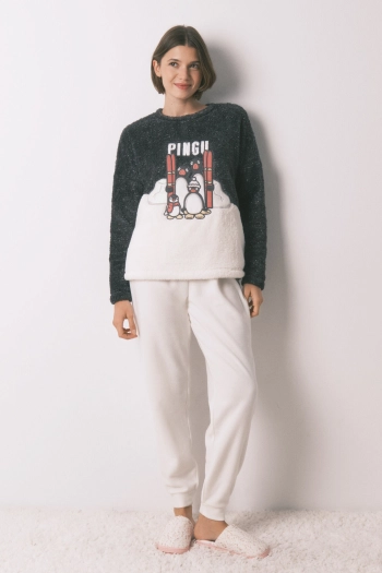 Довга м’яка флісова піжама з вишивкою Pingu