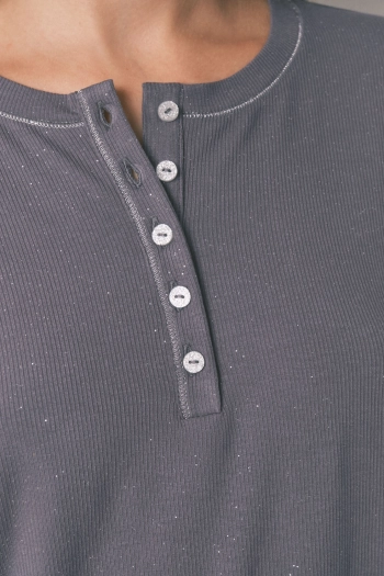 Сірий лонгслів у рубчик із люрексом