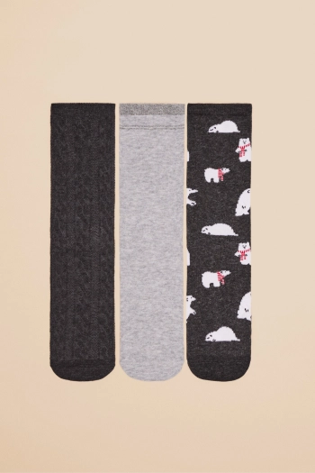 Набір з трьох пар сірих бавовняних шкарпеток