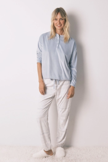 Мягкая голубая флисовая пижама со скандинавским принтом