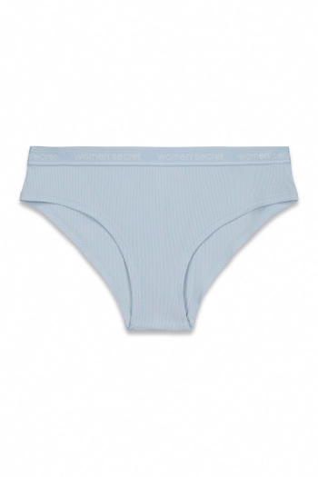 Голубые широкие трусики-бразилиана из хлопка в рубчик