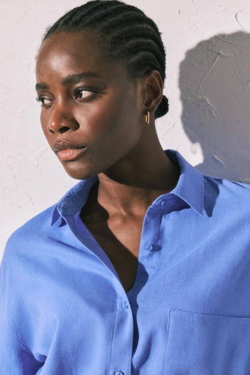 Рубашка длинная льняная синяя