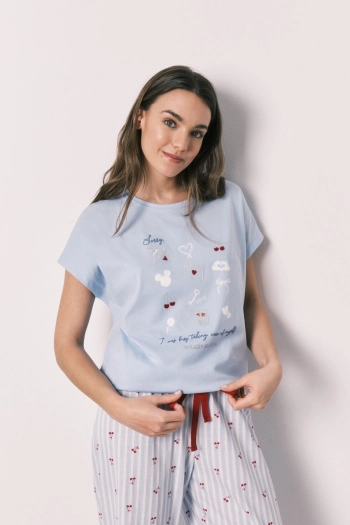 Піжама бавовняна довга з коротким рукавом MICKEY