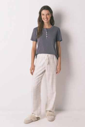 Белые фланелевые брюки в клетку с люрексом