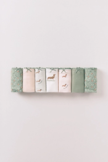 Набір із 7 класичних трусиків із бавовни, рожеві та зелені