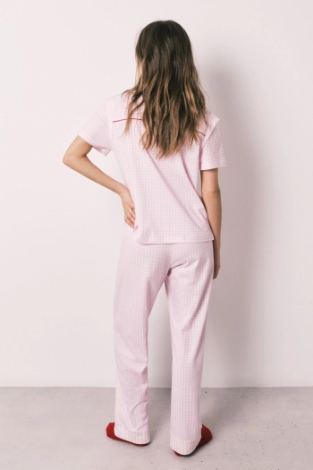 Піжама довга бавовняна в смужку з коротким рукавом