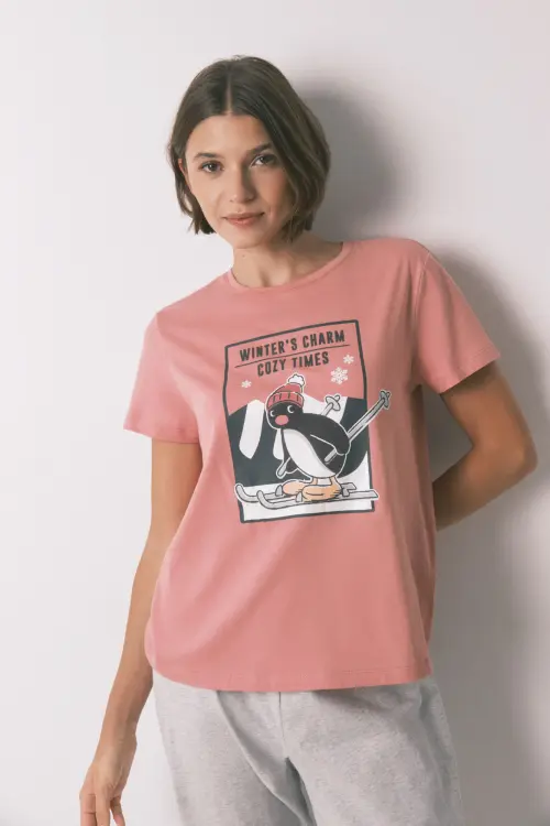 Розовая хлопковая пижама Pingu