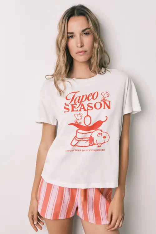 Короткая хлопковая пижама в полоску Snoopy