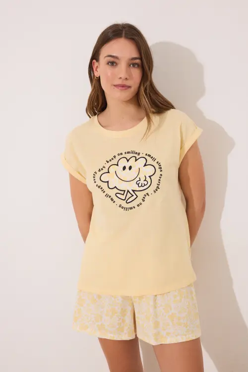 Короткая пижама из хлопка желтого цвета Smiley